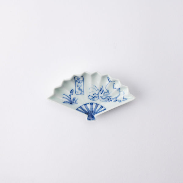 Keizan Kiln Choju - Giga Arita Fan - shaped Sauce Plate - MUSUBI KILN - Quality Japanese Tableware and Gift