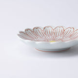 Keizan Kiln Red Peony Arita Chrysanthemum - Shaped Sauce Plate - MUSUBI KILN - Quality Japanese Tableware and Gift