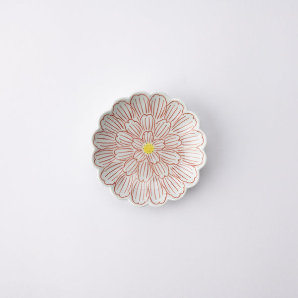 Keizan Kiln Red Peony Arita Chrysanthemum - Shaped Sauce Plate - MUSUBI KILN - Quality Japanese Tableware and Gift