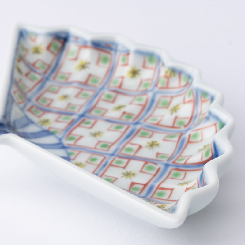 Keizan Kiln Sarasa Arita Fan - shaped Sauce Plate - MUSUBI KILN - Quality Japanese Tableware and Gift