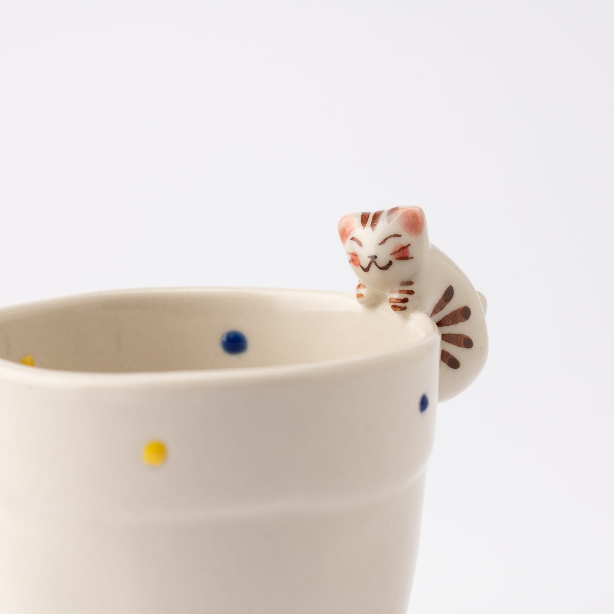 Kikusho Kiln Blue Dot Cat Hasami Children's Cup - MUSUBI KILN - Quality Japanese Tableware and Gift