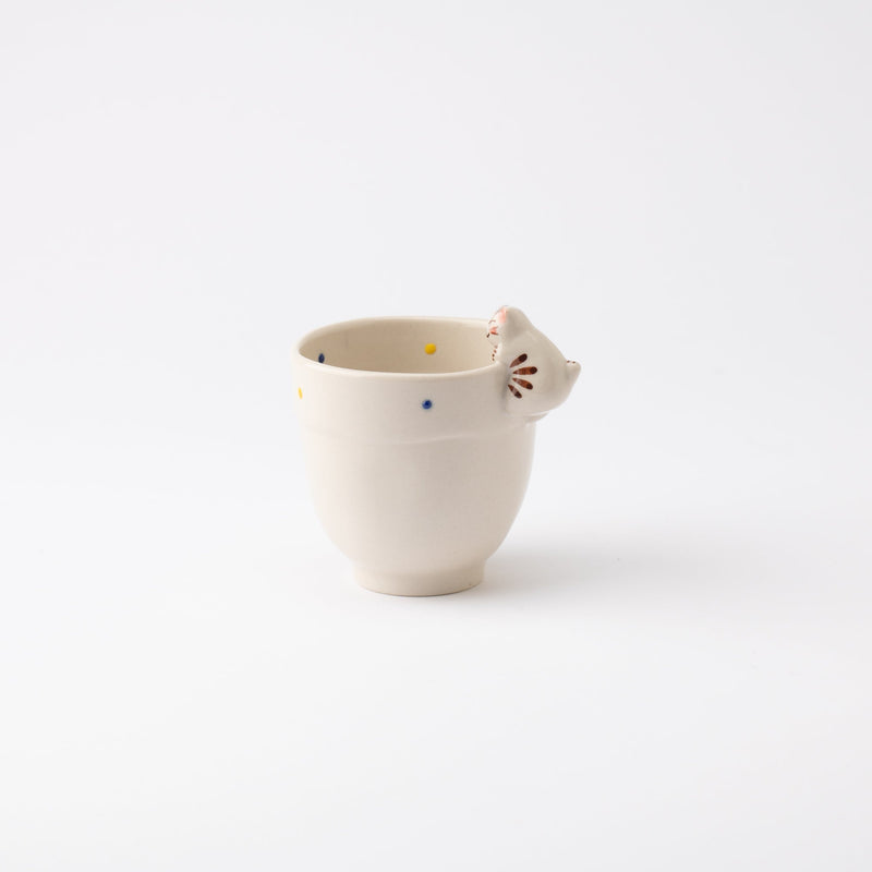 Kikusho Kiln Blue Dot Cat Hasami Children's Cup - MUSUBI KILN - Quality Japanese Tableware and Gift