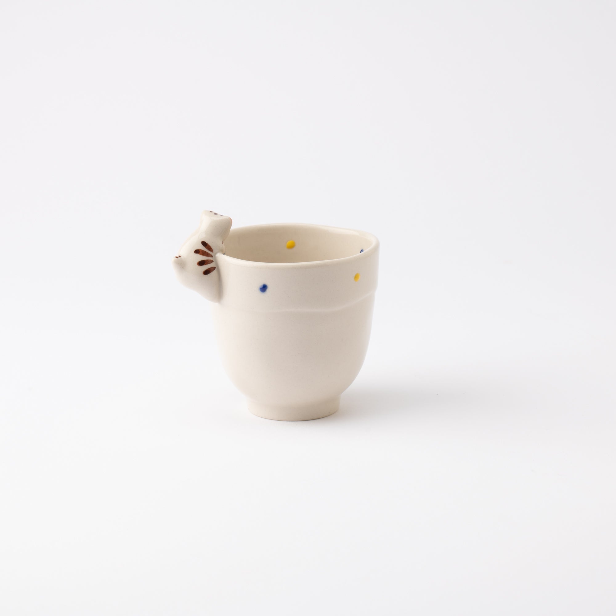 Kikusho Kiln Blue Dot Cat Hasami Children's Cup - MUSUBI KILN - Quality Japanese Tableware and Gift