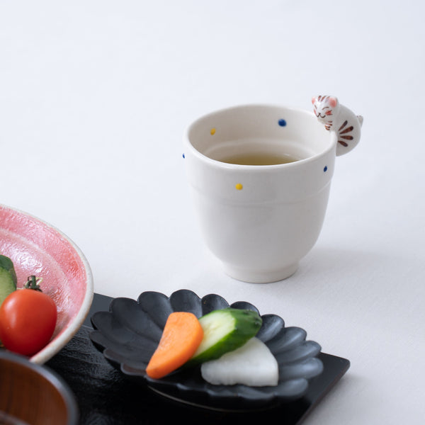 Kikusho Kiln Blue Dot Cat Hasami Children's Cup - MUSUBI KILN - Quality Japanese Tableware and Gift