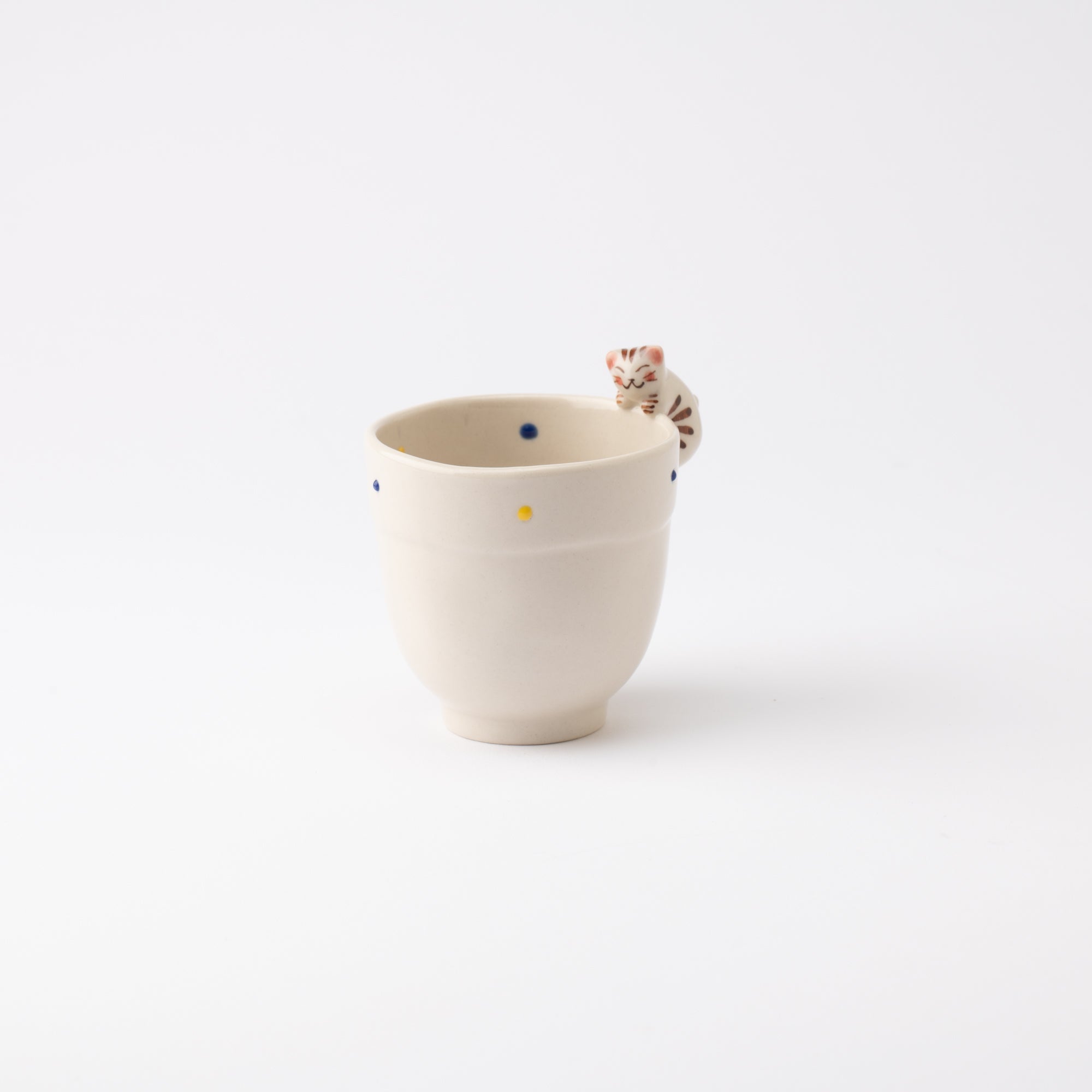 Kikusho Kiln Blue Dot Cat Hasami Children's Cup - MUSUBI KILN - Quality Japanese Tableware and Gift