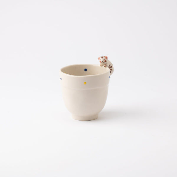 Kikusho Kiln Blue Dot Cat Hasami Children's Cup - MUSUBI KILN - Quality Japanese Tableware and Gift