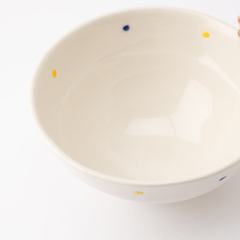 Kikusho Kiln Blue Dot Cat Hasami Japanese Rice Bowl - MUSUBI KILN - Quality Japanese Tableware and Gift