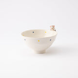 Kikusho Kiln Blue Dot Cat Hasami Japanese Rice Bowl - MUSUBI KILN - Quality Japanese Tableware and Gift