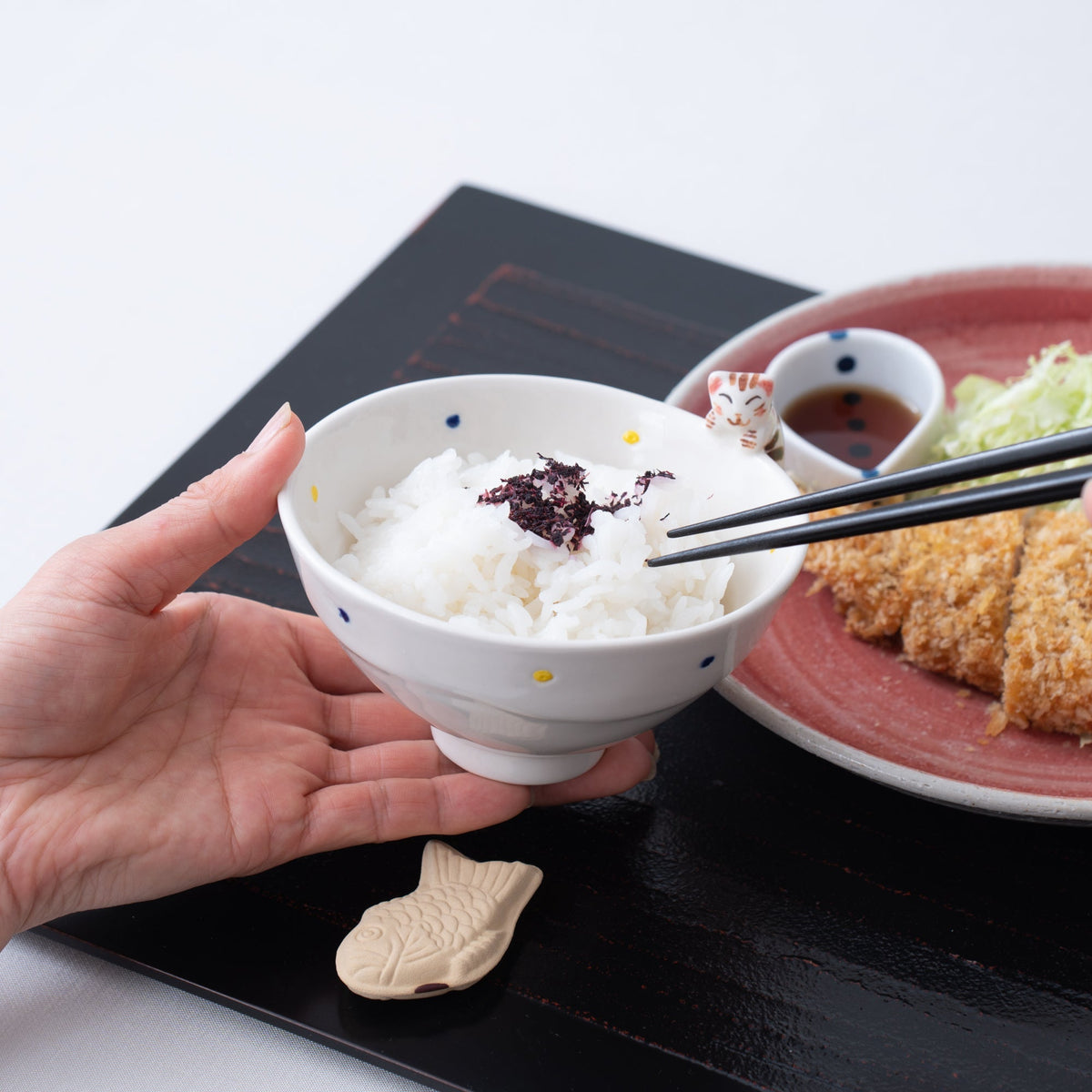 Hasami Ware Blue Dot with Cat Designed Japanese Rice Bowl – Japanese ...
