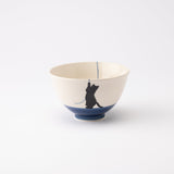 Kikusho Kiln Blue Yarn Cat Hasami Japanese Rice Bowl - MUSUBI KILN - Quality Japanese Tableware and Gift