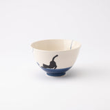 Kikusho Kiln Blue Yarn Cat Hasami Japanese Rice Bowl - MUSUBI KILN - Quality Japanese Tableware and Gift