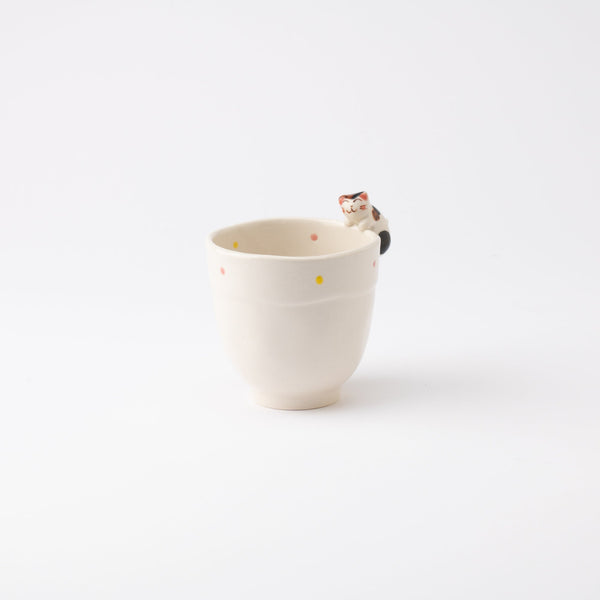 Kikusho Kiln Red Dot Cat Hasami Children's Cup - MUSUBI KILN - Quality Japanese Tableware and Gift