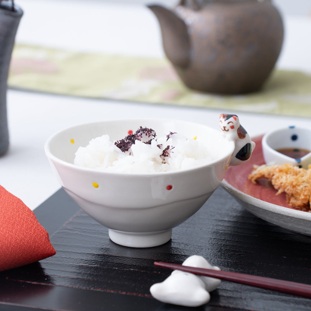 Hasami Ware Red Dot with Cat Designed Japanese Rice Bowl – Japanese ...
