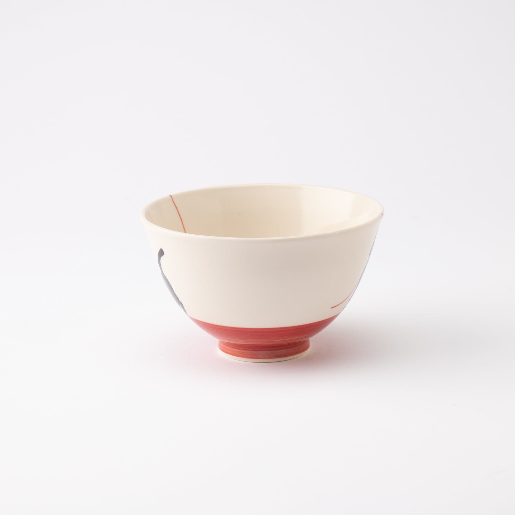 Kikusho Kiln Red Yarn Cat Hasami Japanese Rice Bowl - MUSUBI KILN - Quality Japanese Tableware and Gift