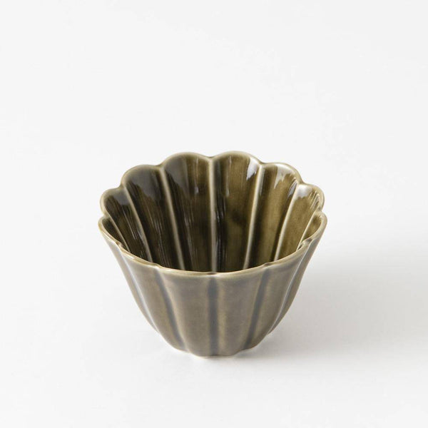 Kikuwari Khaki Hasami Kobachi Bowl M 3.9in - MUSUBI KILN - Quality Japanese Tableware and Gift