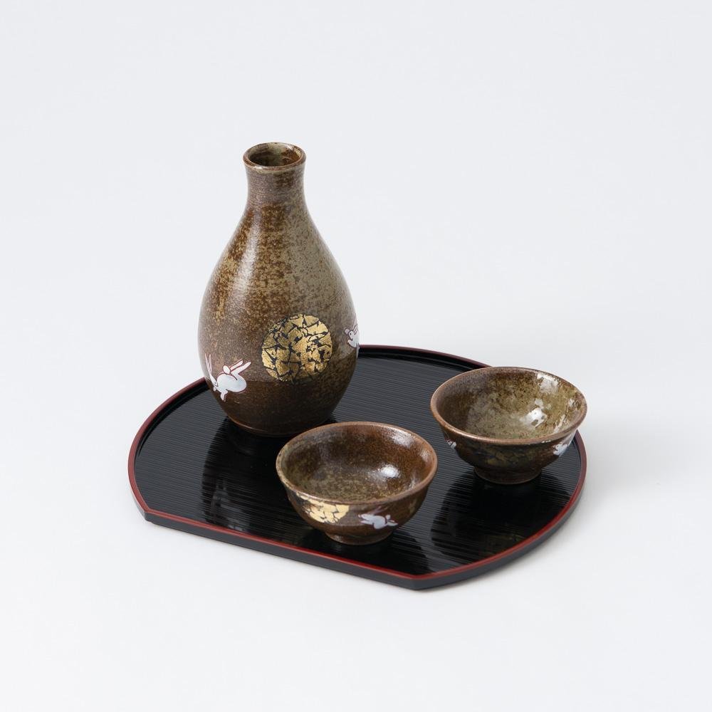 Kinsai Rabbit and Moon Kutani Sake Set - MUSUBI KILN - Quality Japanese Tableware and Gift