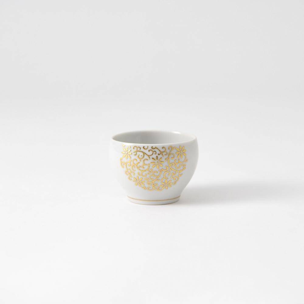 Kinzan Kiln Shugu Gilded Arabesque Ochoko Sake Cup - MUSUBI KILN - Quality Japanese Tableware and Gift