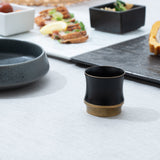 Kisen Bamboo Short Black Lacquer and Gold Takaoka Copperware Guinomi Sake Cup - MUSUBI KILN - Quality Japanese Tableware and Gift