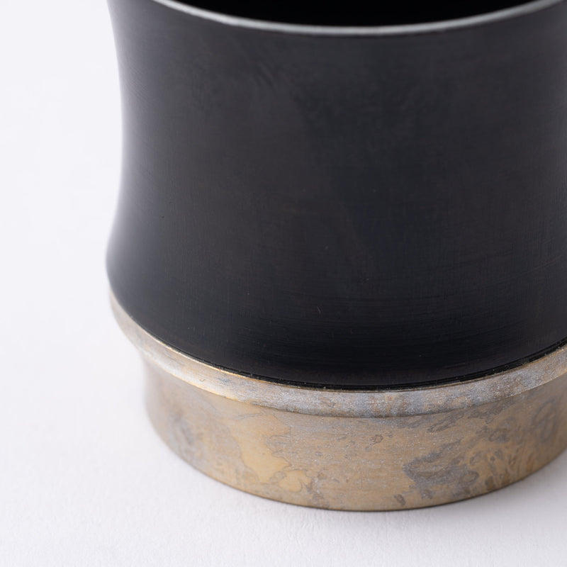 Kisen Bamboo Short Black Lacquer and Silver Takaoka Copperware Guinomi Sake Cup - MUSUBI KILN - Quality Japanese Tableware and Gift