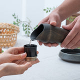 Kisen Bamboo Short Black Lacquer and Silver Takaoka Copperware Guinomi Sake Cup - MUSUBI KILN - Quality Japanese Tableware and Gift