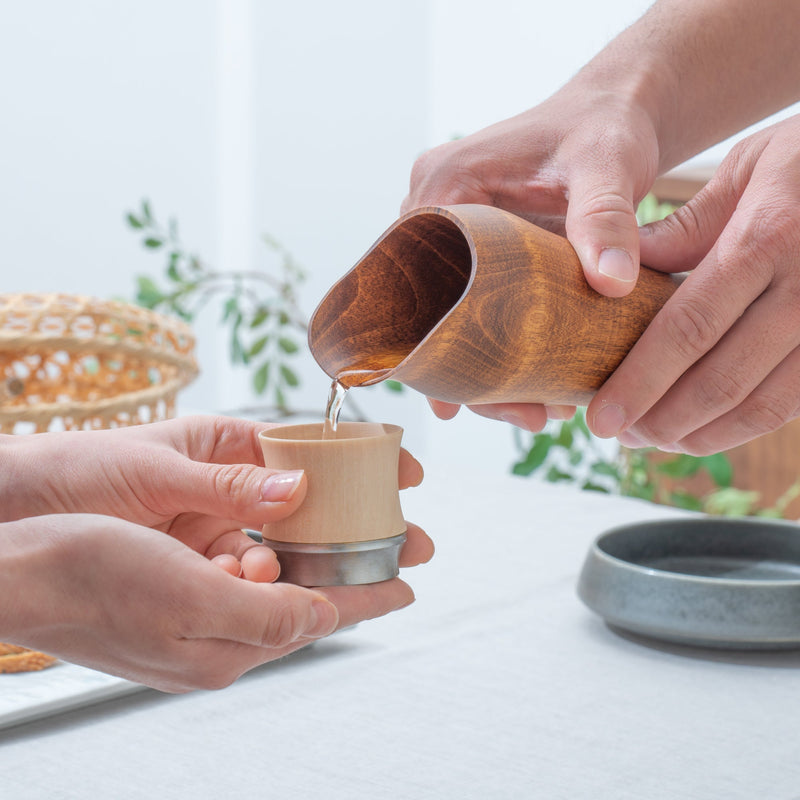 Kisen Bamboo Short Silver Takaoka Copperware Guinomi Sake Cup - MUSUBI KILN - Quality Japanese Tableware and Gift