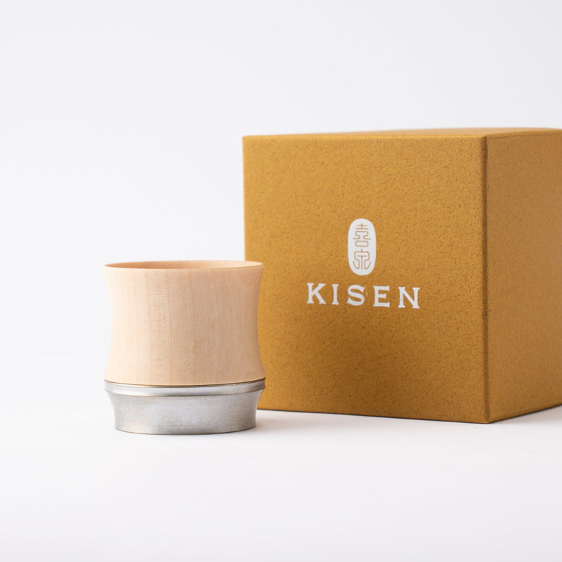 Kisen Bamboo Short Silver Takaoka Copperware Guinomi Sake Cup - MUSUBI KILN - Quality Japanese Tableware and Gift