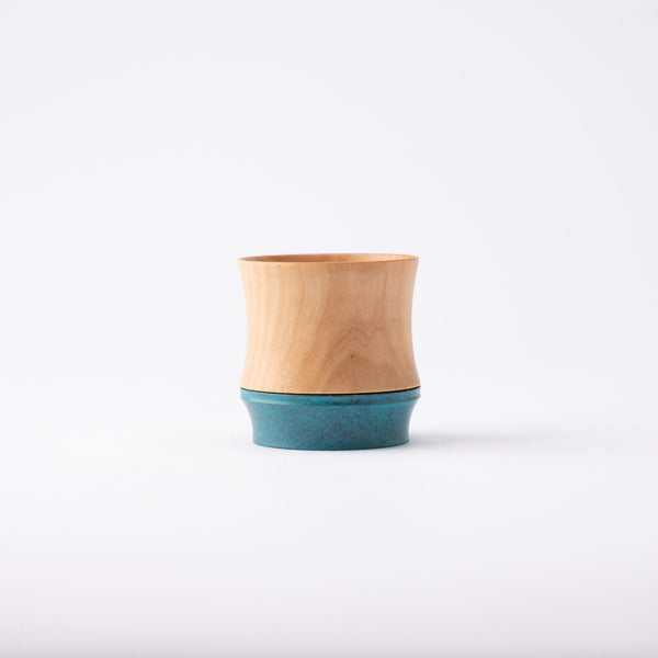 Kisen Bamboo Short Turquoise Takaoka Copperware Guinomi Sake Cup - MUSUBI KILN - Quality Japanese Tableware and Gift