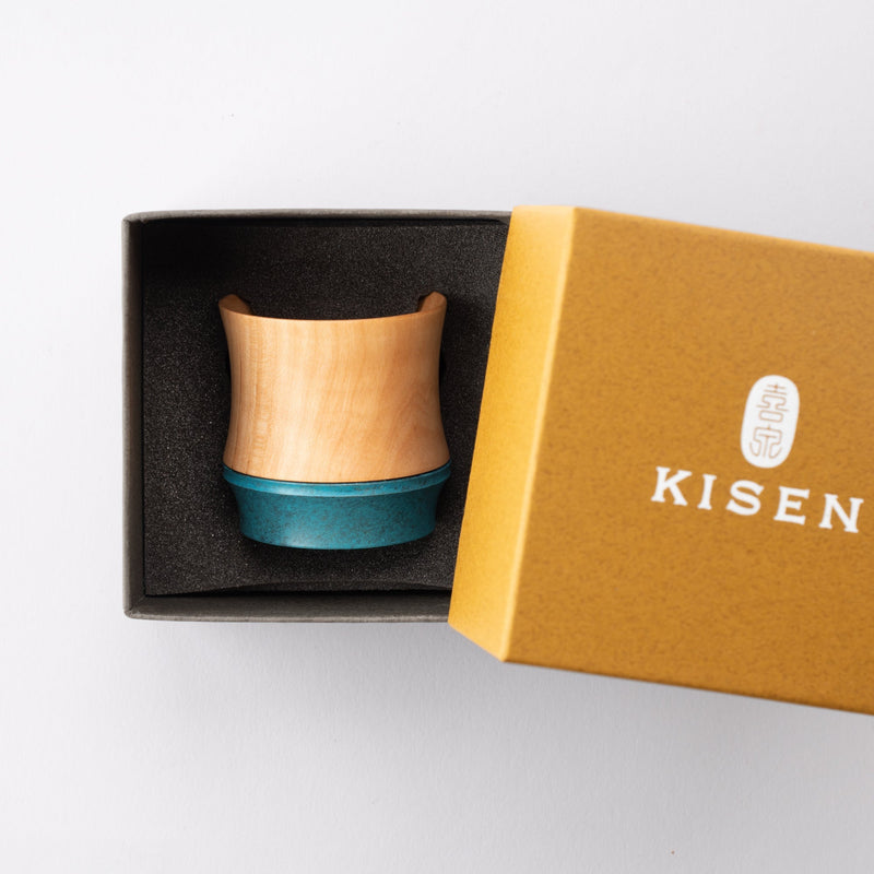 Kisen Bamboo Short Turquoise Takaoka Copperware Guinomi Sake Cup - MUSUBI KILN - Quality Japanese Tableware and Gift