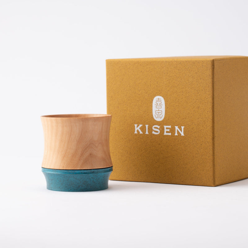 Kisen Bamboo Short Turquoise Takaoka Copperware Guinomi Sake Cup - MUSUBI KILN - Quality Japanese Tableware and Gift