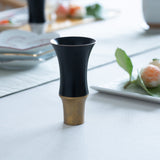 Kisen Bamboo Tall Black Lacquer and Gold Takaoka Copperware Guinomi Sake Cup - MUSUBI KILN - Quality Japanese Tableware and Gift