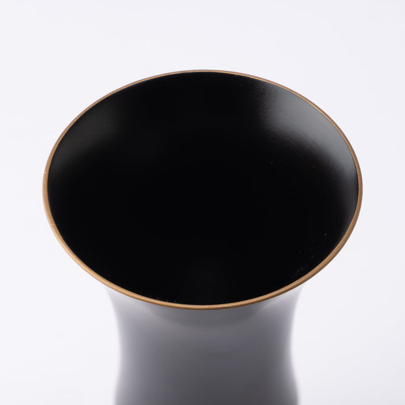 Kisen Bamboo Tall Black Lacquer and Gold Takaoka Copperware Guinomi Sake Cup - MUSUBI KILN - Quality Japanese Tableware and Gift