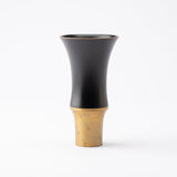 Kisen Bamboo Tall Black Lacquer and Gold Takaoka Copperware Guinomi Sake Cup - MUSUBI KILN - Quality Japanese Tableware and Gift