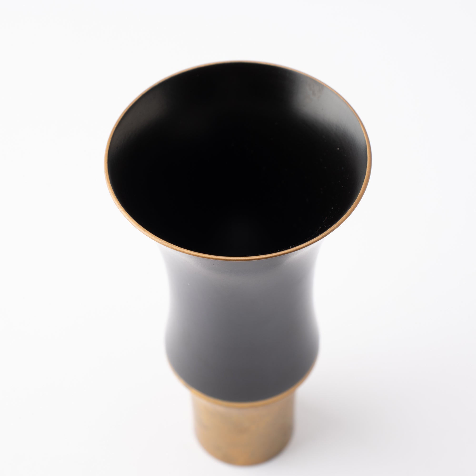 Kisen Bamboo Tall Black Lacquer and Gold Takaoka Copperware Guinomi Sake Cup - MUSUBI KILN - Quality Japanese Tableware and Gift