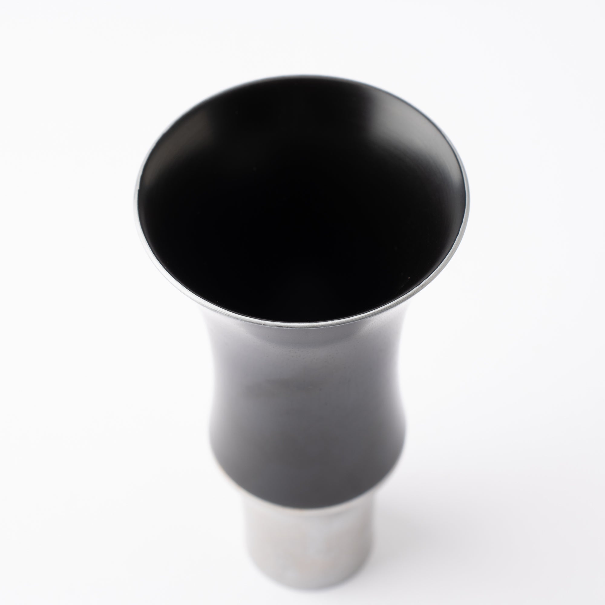 Kisen Bamboo Tall Black Lacquer and Silver Takaoka Copperware Guinomi Sake Cup - MUSUBI KILN - Quality Japanese Tableware and Gift