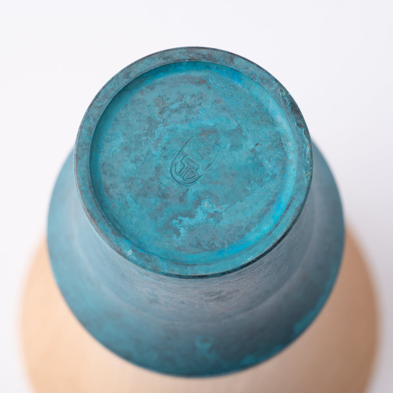 Kisen Bamboo Tall Turquoise Takaoka Copperware Guinomi Sake Cup - MUSUBI KILN - Quality Japanese Tableware and Gift