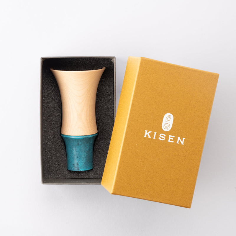 Kisen Bamboo Tall Turquoise Takaoka Copperware Guinomi Sake Cup - MUSUBI KILN - Quality Japanese Tableware and Gift