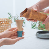 Kisen Bamboo Tall Turquoise Takaoka Copperware Guinomi Sake Cup - MUSUBI KILN - Quality Japanese Tableware and Gift