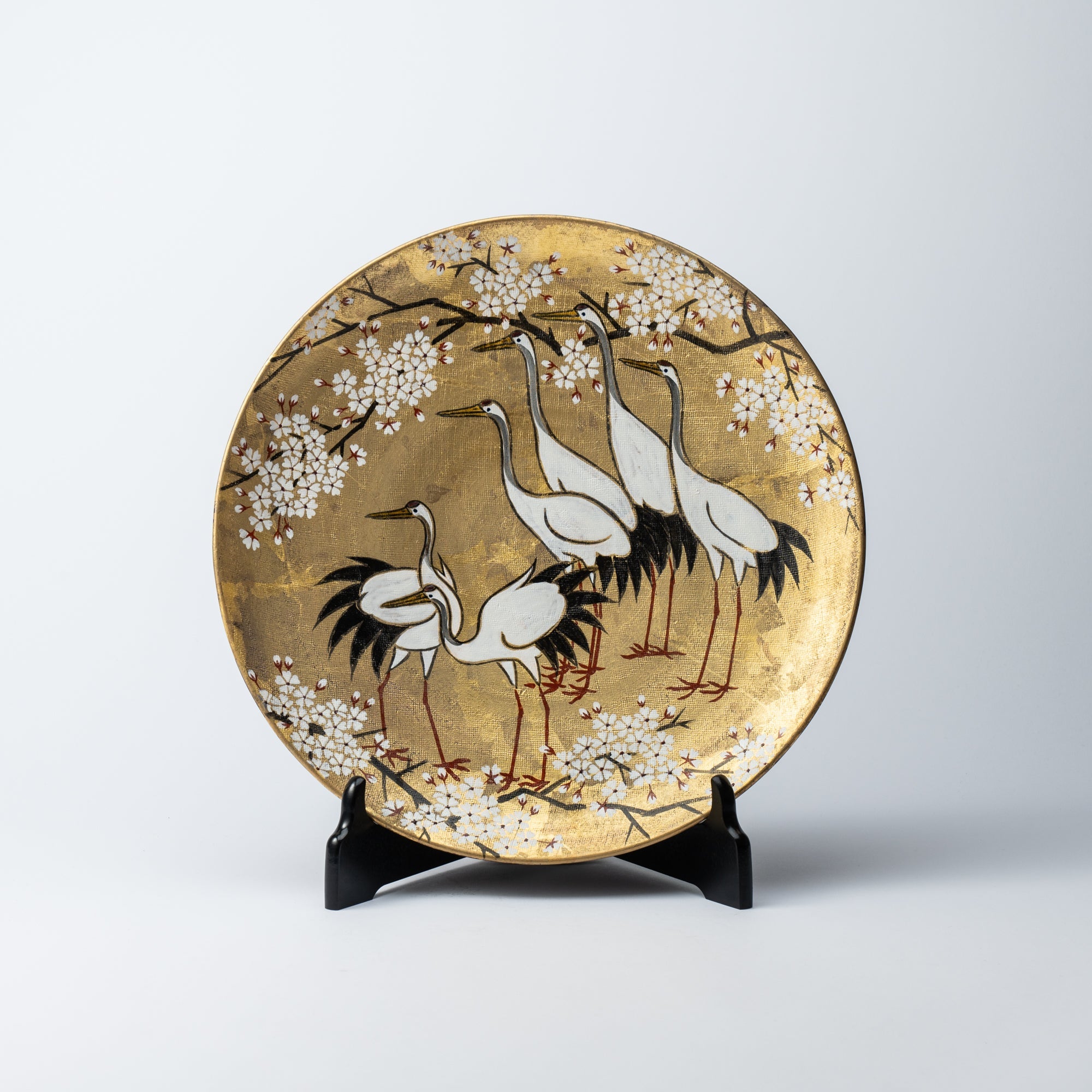 Kitamura Takashi Crane Kutani Nunome Gold Leaf Ornamental Plate 14 in - MUSUBI KILN - Quality Japanese Tableware and Gift