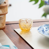 Kiyohide Glass Amber Flame Edo Kiriko Cut Glass Guinomi Sake Cup - MUSUBI KILN - Quality Japanese Tableware and Gift