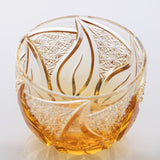 Kiyohide Glass Amber Flame Edo Kiriko Cut Glass Guinomi Sake Cup - MUSUBI KILN - Quality Japanese Tableware and Gift