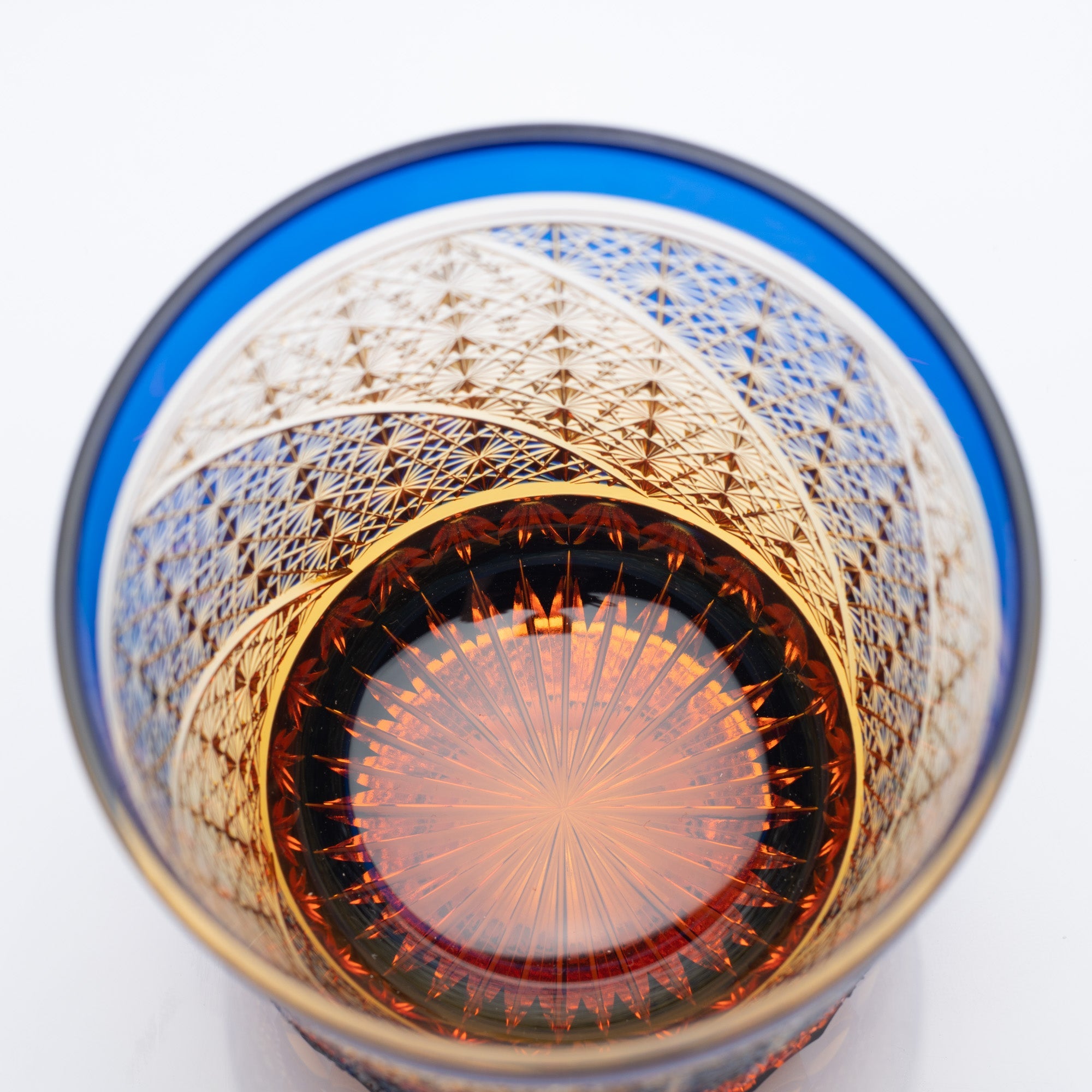 Kiyohide Glass Blue Amber Edo Kiriko Rocks Glass - MUSUBI KILN - Quality Japanese Tableware and Gift