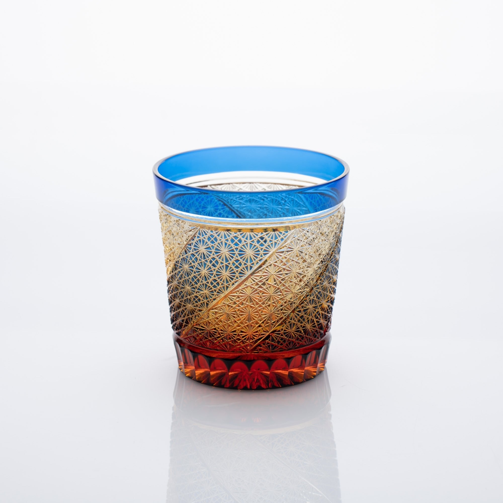 Kiyohide Glass Blue Amber Edo Kiriko Rocks Glass - MUSUBI KILN - Quality Japanese Tableware and Gift