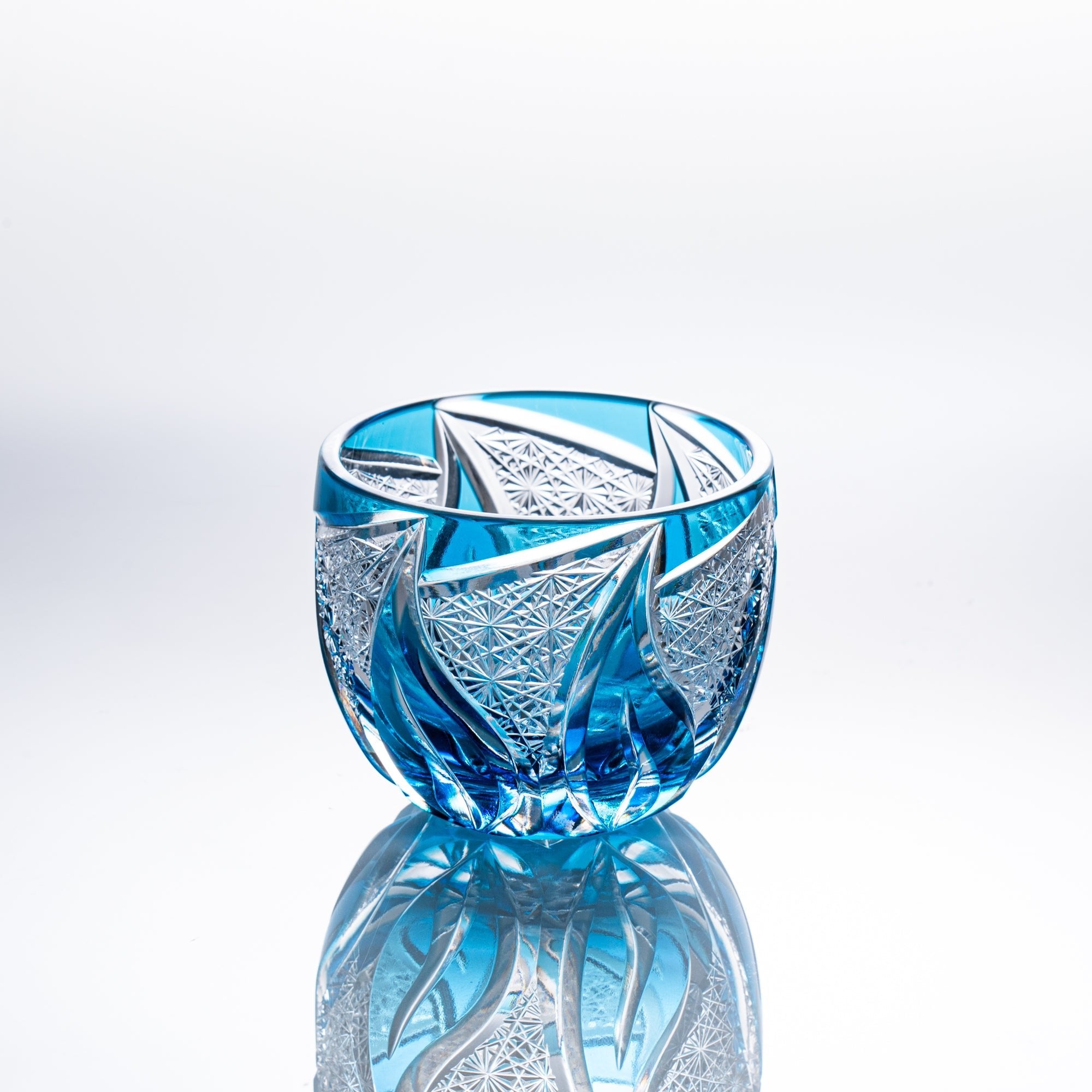 Kiyohide Glass Blue Flame Edo Kiriko Cut Glass Guinomi Sake Cup - MUSUBI KILN - Quality Japanese Tableware and Gift