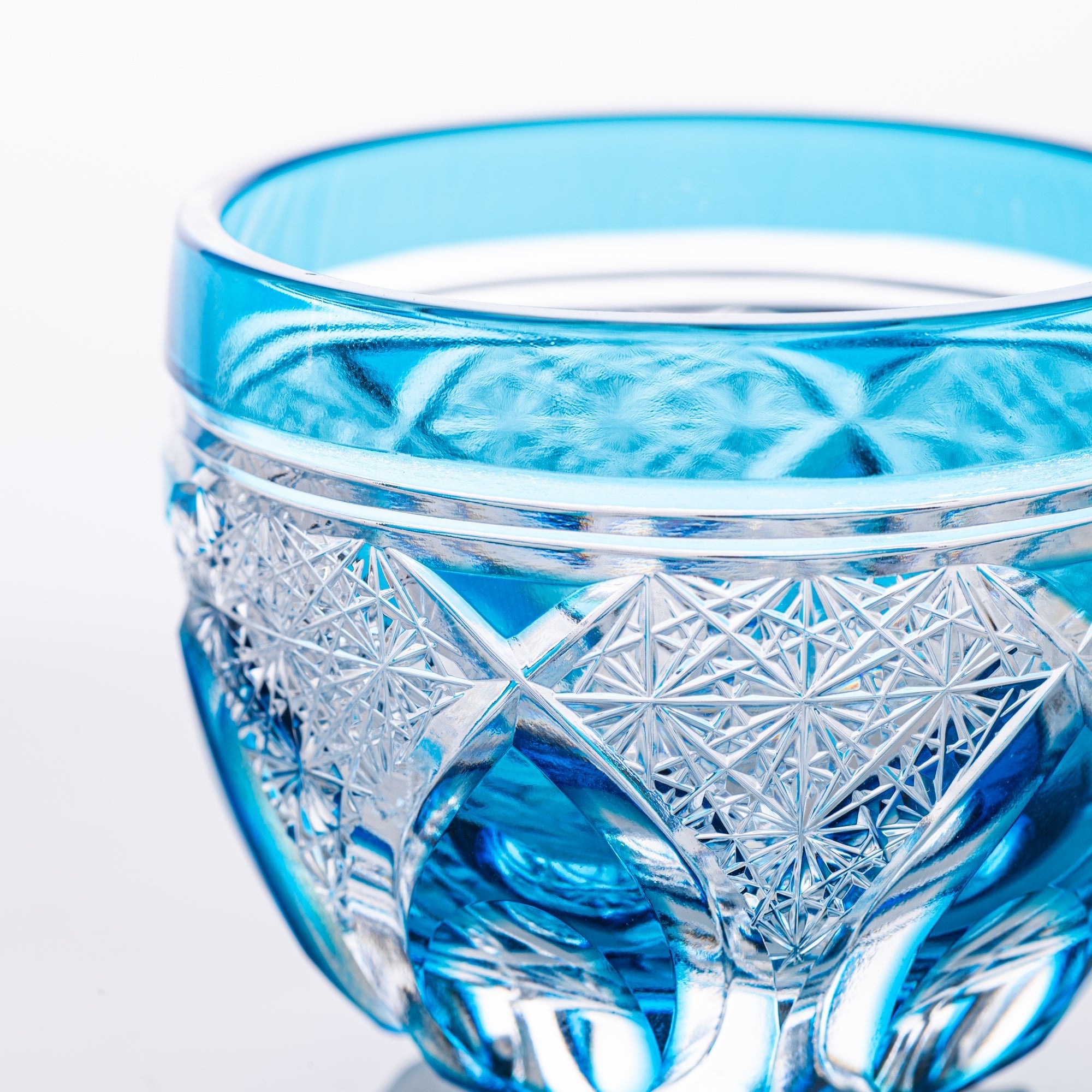 Kiyohide Glass Blue Flower Petals Edo Kiriko Cut Glass Guinomi Sake Cup - MUSUBI KILN - Quality Japanese Tableware and Gift