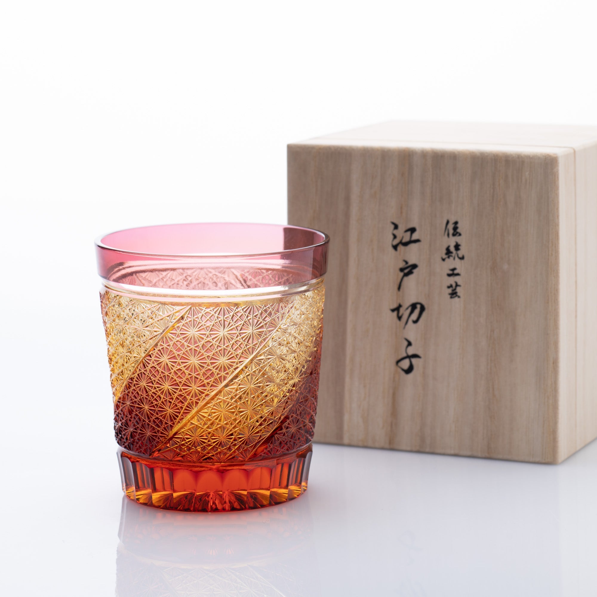 Kiyohide Glass Gold Red Amber Edo Kiriko Rocks Glass - MUSUBI KILN - Quality Japanese Tableware and Gift