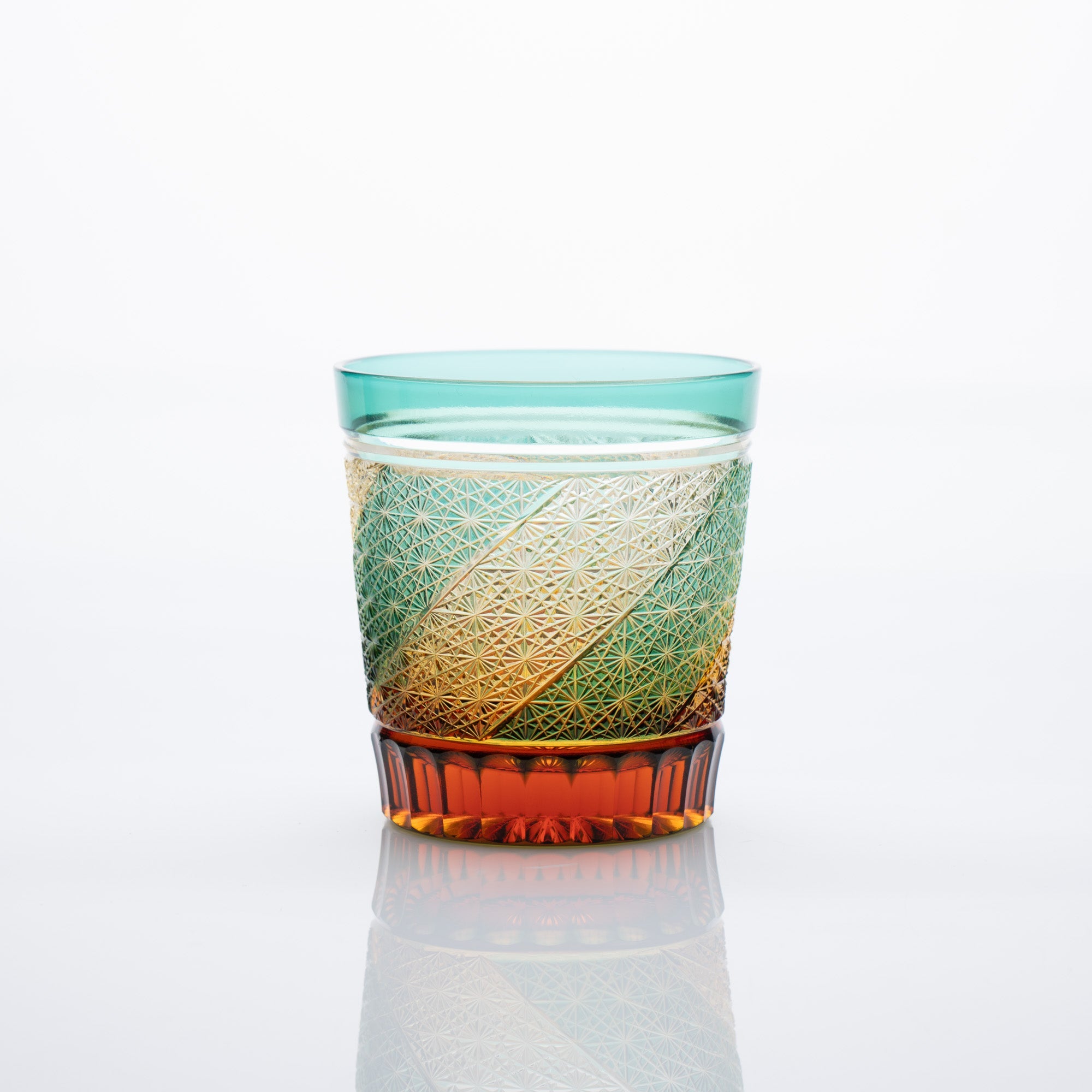 Kiyohide Glass Green Amber Edo Kiriko Rocks Glass - MUSUBI KILN - Quality Japanese Tableware and Gift