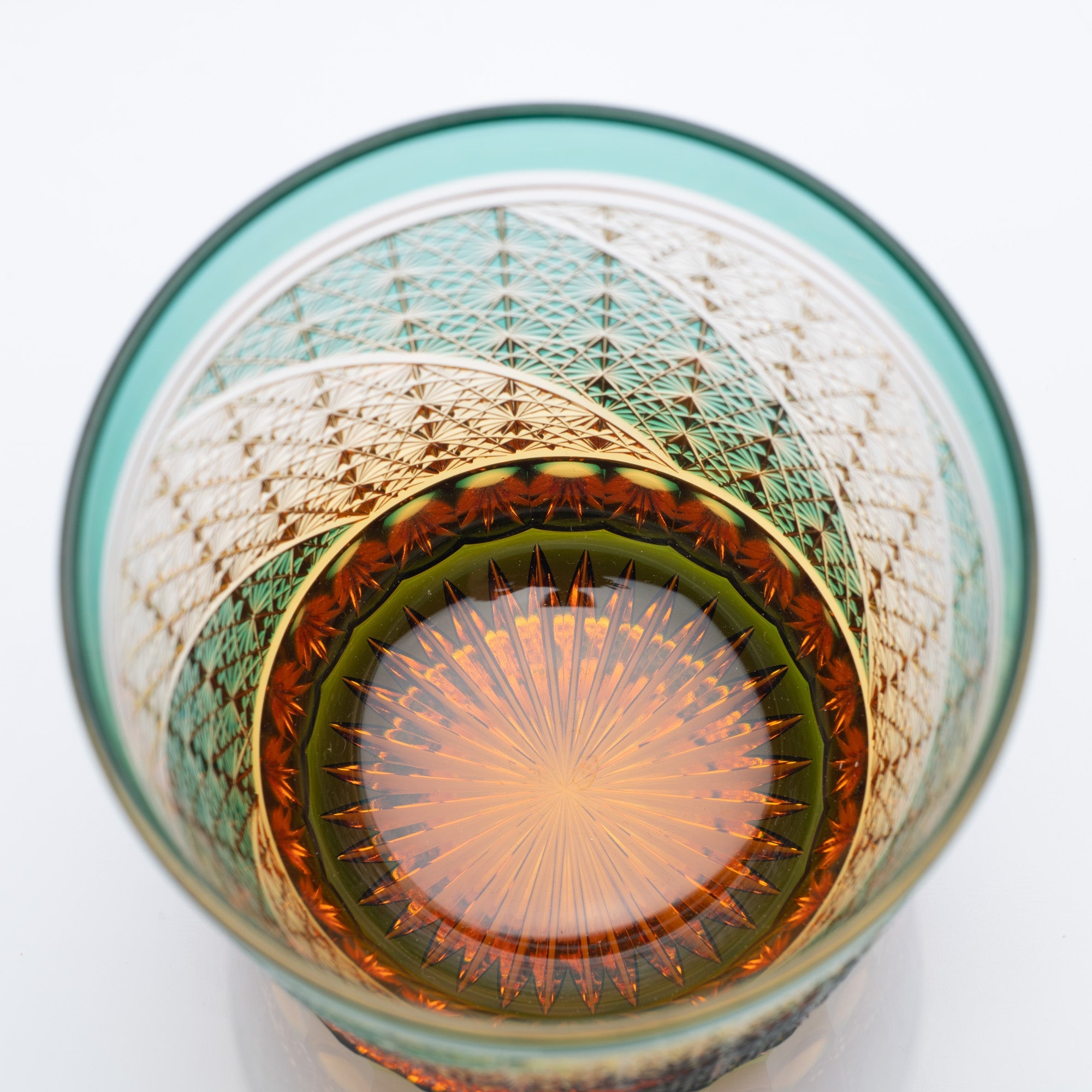 Kiyohide Glass Green Amber Edo Kiriko Rocks Glass - MUSUBI KILN - Quality Japanese Tableware and Gift