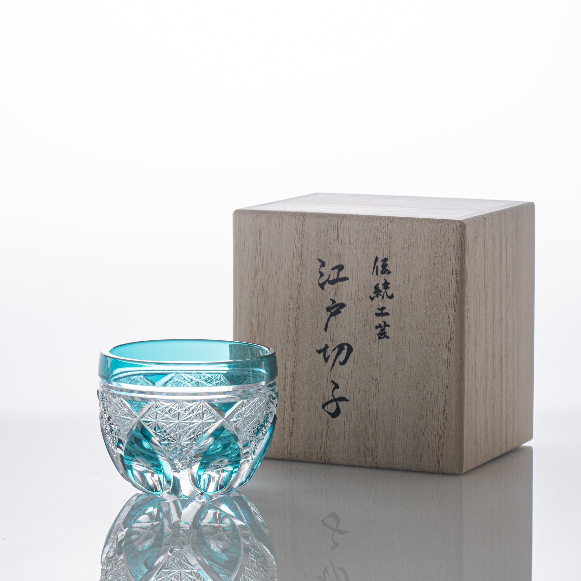 Kiyohide Glass Green Flower Petals Edo Kiriko Cut Glass Guinomi Sake Cup - MUSUBI KILN - Quality Japanese Tableware and Gift