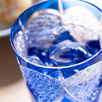 Lapis Lazuli Chrysanthemum Fan Whiskey Glass