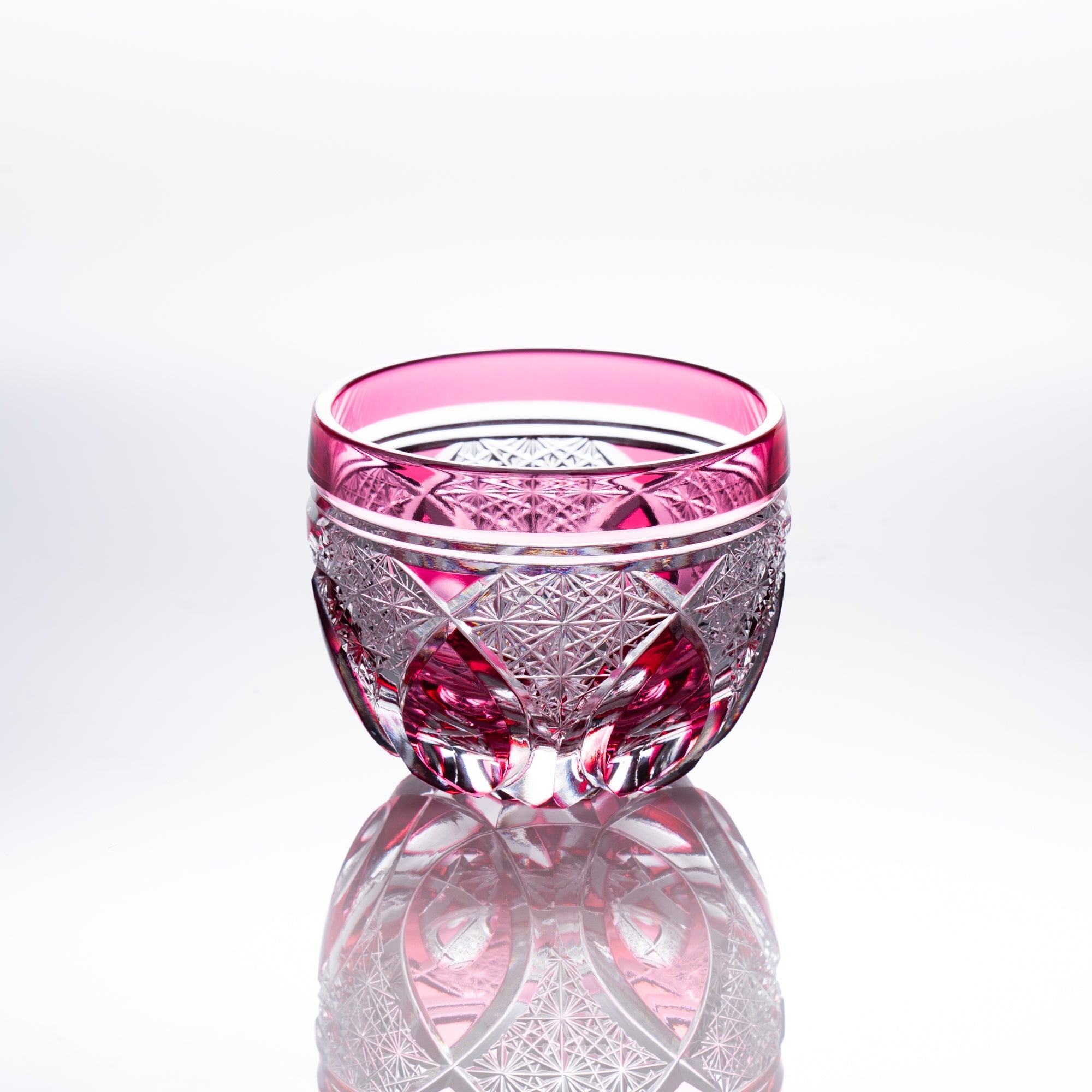 Kiyohide Glass Pink Flower Petals Edo Kiriko Cut Glass Guinomi Sake Cup - MUSUBI KILN - Quality Japanese Tableware and Gift